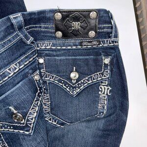 Miss Me Easy Boot Cut Jeans Y2K Western Bling Pocket Rhinestone Studded Size 28